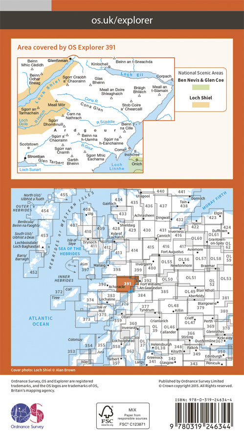Carte de randonnée n° 391 - Ardgour, Strontian (Grande Bretagne) | Ordnance Survey - Explorer carte pliée Ordnance Survey Papier 