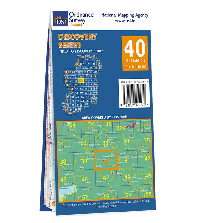 Carte de randonnée n° 40 - Galway, Longford, Roscommon, Westmeath (Irlande) | Ordnance Survey - série Discovery carte pliée Ordnance Survey Ireland 