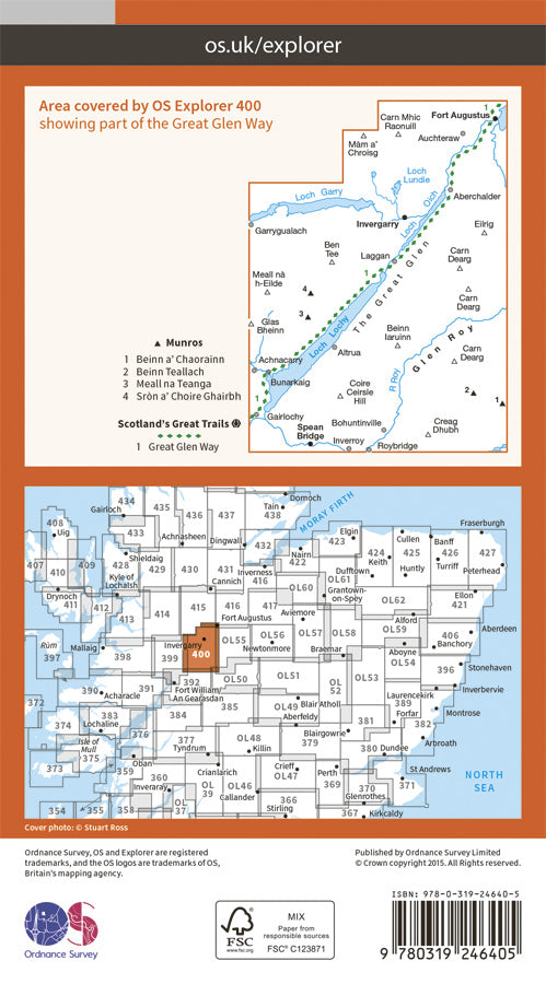 Carte de randonnée n° 400 - Loch Lochy, Glen Roy (Grande Bretagne) | Ordnance Survey - Explorer carte de randonnée Ordnance Survey