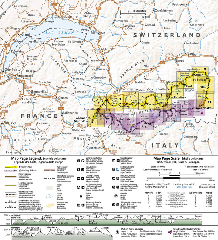 Carte de randonnée n° 4001 - Haute Route - Chamonix to Zermatt | National Geographic carte pliée National Geographic 