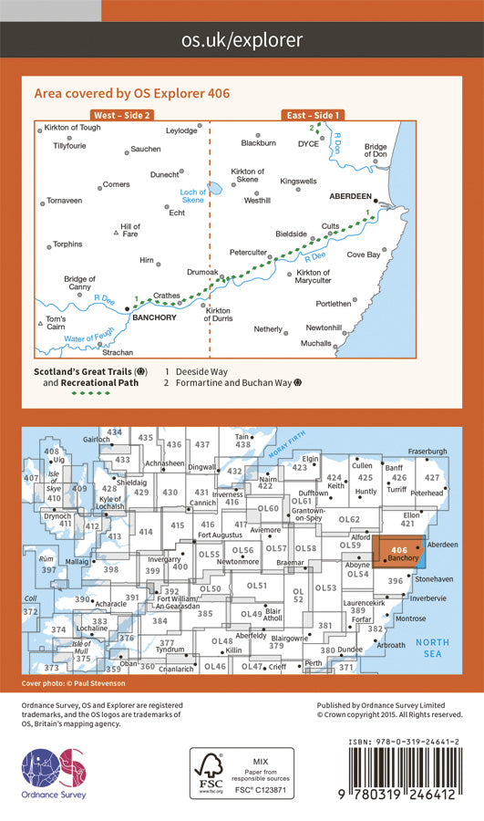 Carte de randonnée n° 406 - Aberdeen, Banchory (Grande Bretagne) | Ordnance Survey - Explorer carte de randonnée Ordnance Survey Papier