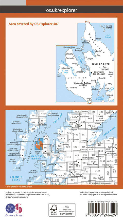 Carte de randonnée n° 407 - Skye, Dunvegan (Grande Bretagne) | Ordnance Survey - Explorer carte de randonnée Ordnance Survey