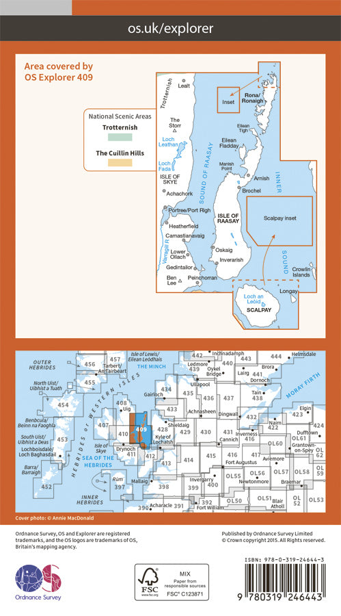 Carte de randonnée n° 409 - Raasay, Rona, Scalpay (Grande Bretagne) | Ordnance Survey - Explorer carte de randonnée Ordnance Survey