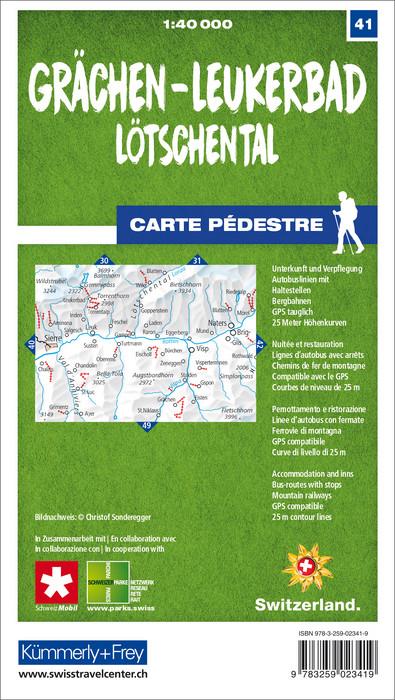 Carte de randonnée n° 41 - Grächen, Leukerbad, Lötschental (Suisse) | Kümmerly & Frey-1/40 000 carte de randonnée Kümmerly & Frey