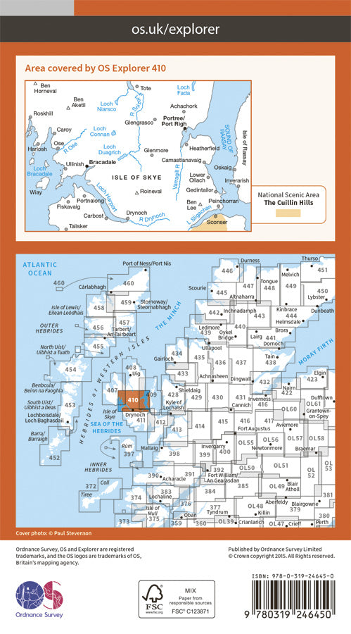 Carte de randonnée n° 410 - Skye, Portree, Bracadale (Grande Bretagne) | Ordnance Survey - Explorer carte de randonnée Ordnance Survey
