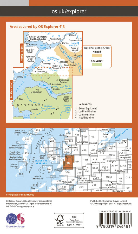 Carte de randonnée n° 413 - Knoydart, Loch Hourn, Loch Duich (Grande Bretagne) | Ordnance Survey - Explorer carte de randonnée Ordnance Survey