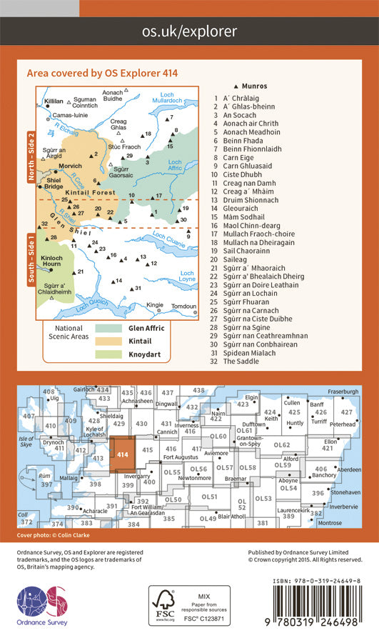 Carte de randonnée n° 414 - Glen Shiel, Kintail Forest (Grande Bretagne) | Ordnance Survey - Explorer carte de randonnée Ordnance Survey