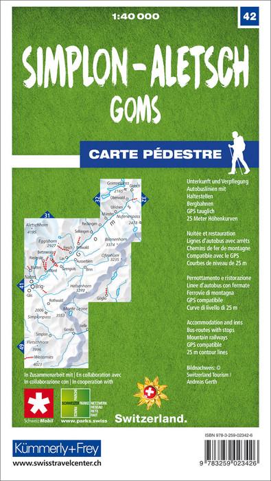 Carte de randonnée n° 42 - Simplon, Aletsch, Goms (Suisse) | Kümmerly & Frey-1/40 000 carte de randonnée Kümmerly & Frey