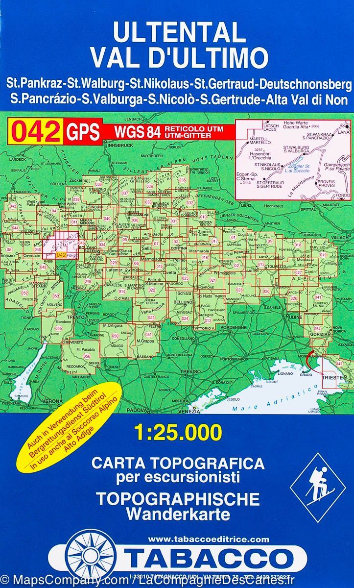 Carte de randonnée n° 42 - Vallée d'Ultimo (Italie) | Tabacco carte de randonnée Tabacco