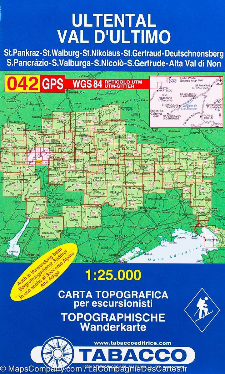 Carte de randonnée n° 42 - Vallée d'Ultimo (Italie) | Tabacco carte pliée Tabacco 