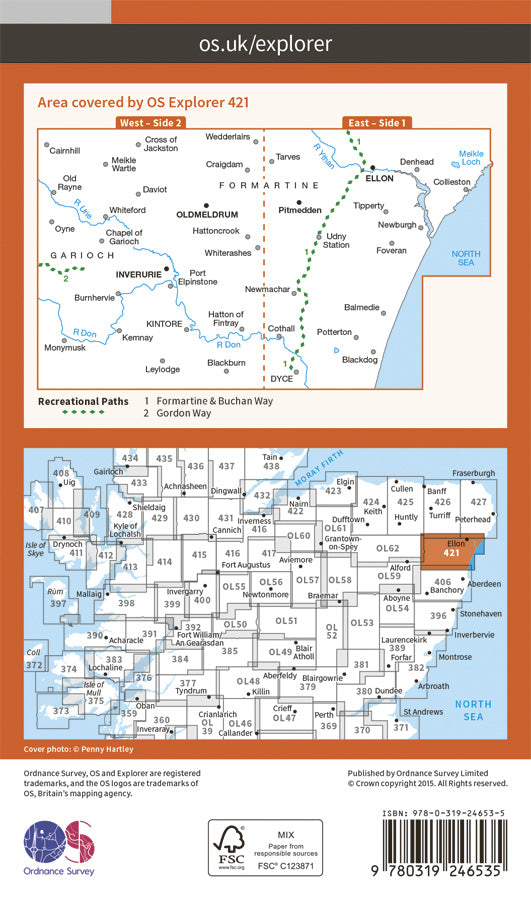 Carte de randonnée n° 421 - Ellon, Inverurie (Grande Bretagne) | Ordnance Survey - Explorer carte de randonnée Ordnance Survey Papier