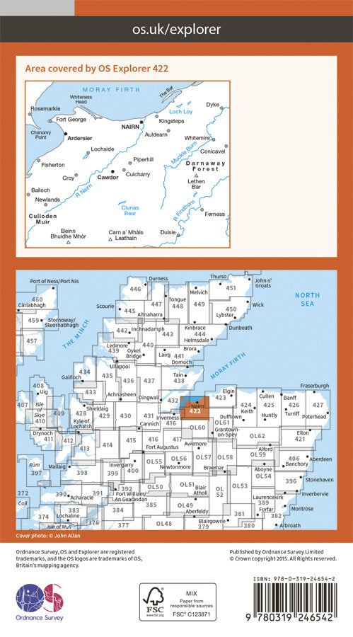 Carte de randonnée n° 422 - Nairn, Cawdor (Grande Bretagne) | Ordnance Survey - Explorer carte pliée Ordnance Survey Papier 