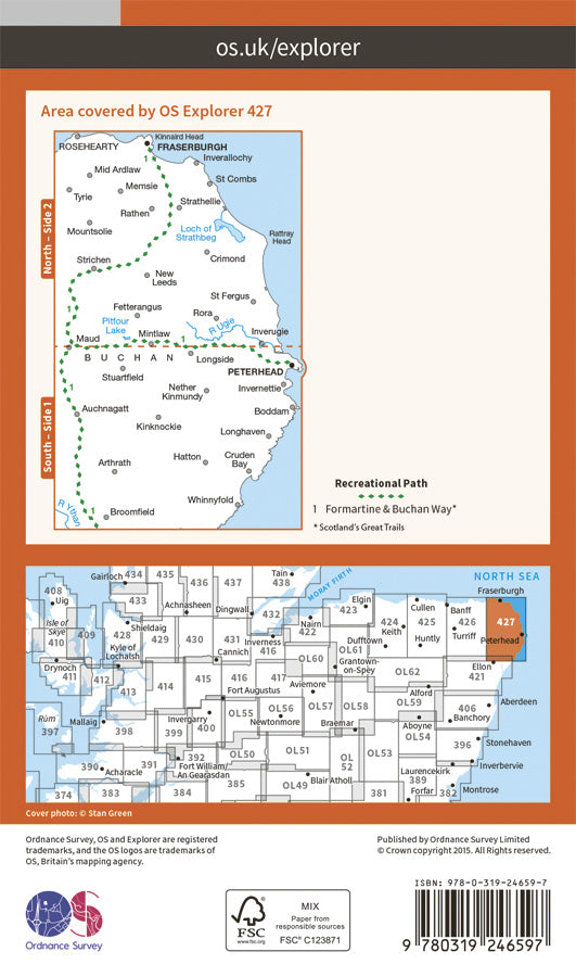 Carte de randonnée n° 427 - Peterhead, Fraserburgh (Grande Bretagne) | Ordnance Survey - Explorer carte de randonnée Ordnance Survey Papier