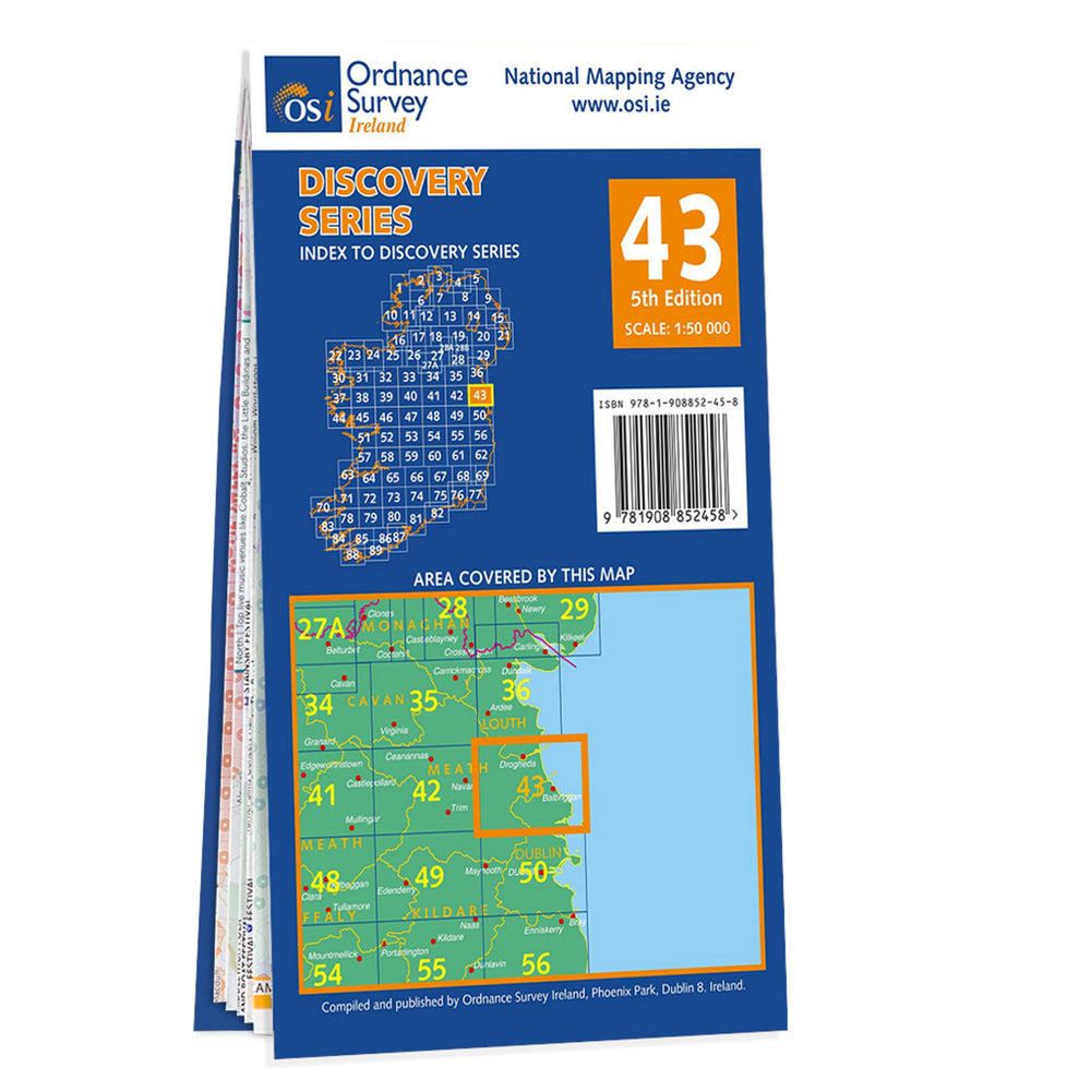 Carte de randonnée n° 43 - Dublin, Louth, Meath (Irlande) | Ordnance Survey - série Discovery carte pliée Ordnance Survey Ireland 