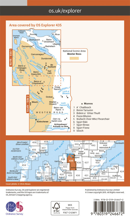 Carte de randonnée n° 435 - An Teallach, Slioch (Grande Bretagne) | Ordnance Survey - Explorer carte de randonnée Ordnance Survey Papier