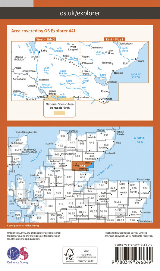 Carte de randonnée n° 441 - Lairg, Bonar Bridge, Golspie (Grande Bretagne) | Ordnance Survey - Explorer carte de randonnée Ordnance Survey Papier