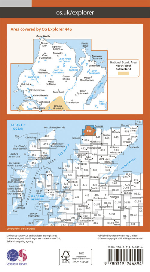 Carte de randonnée n° 446 - Durness, Cape Wrath (Grande Bretagne) | Ordnance Survey - Explorer carte de randonnée Ordnance Survey Papier
