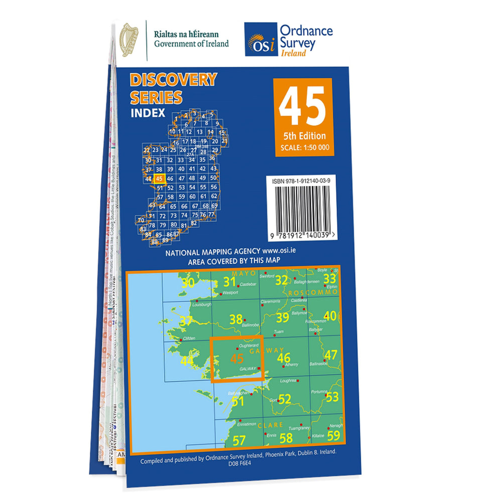 Carte de randonnée n° 45 - Galway (Irlande) | Ordnance Survey - série Discovery carte pliée Ordnance Survey Ireland 