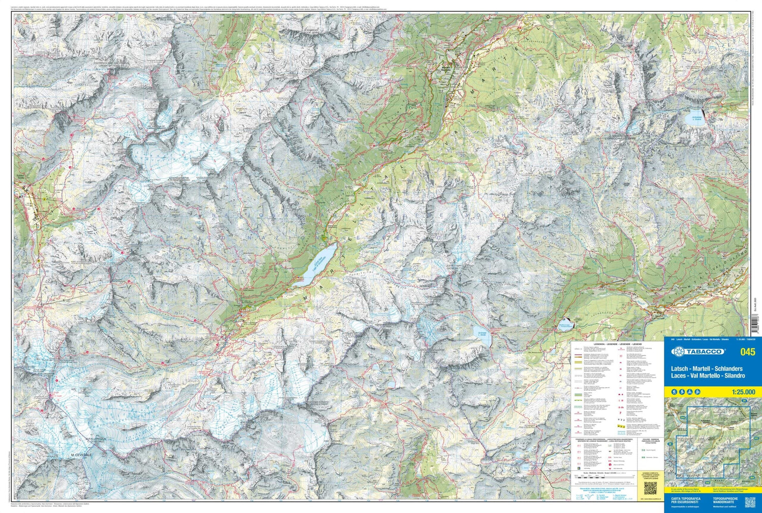 Carte de randonnée n° 45 - Laces, Silandro et Val Martello (Italie) | Tabacco carte de randonnée Tabacco
