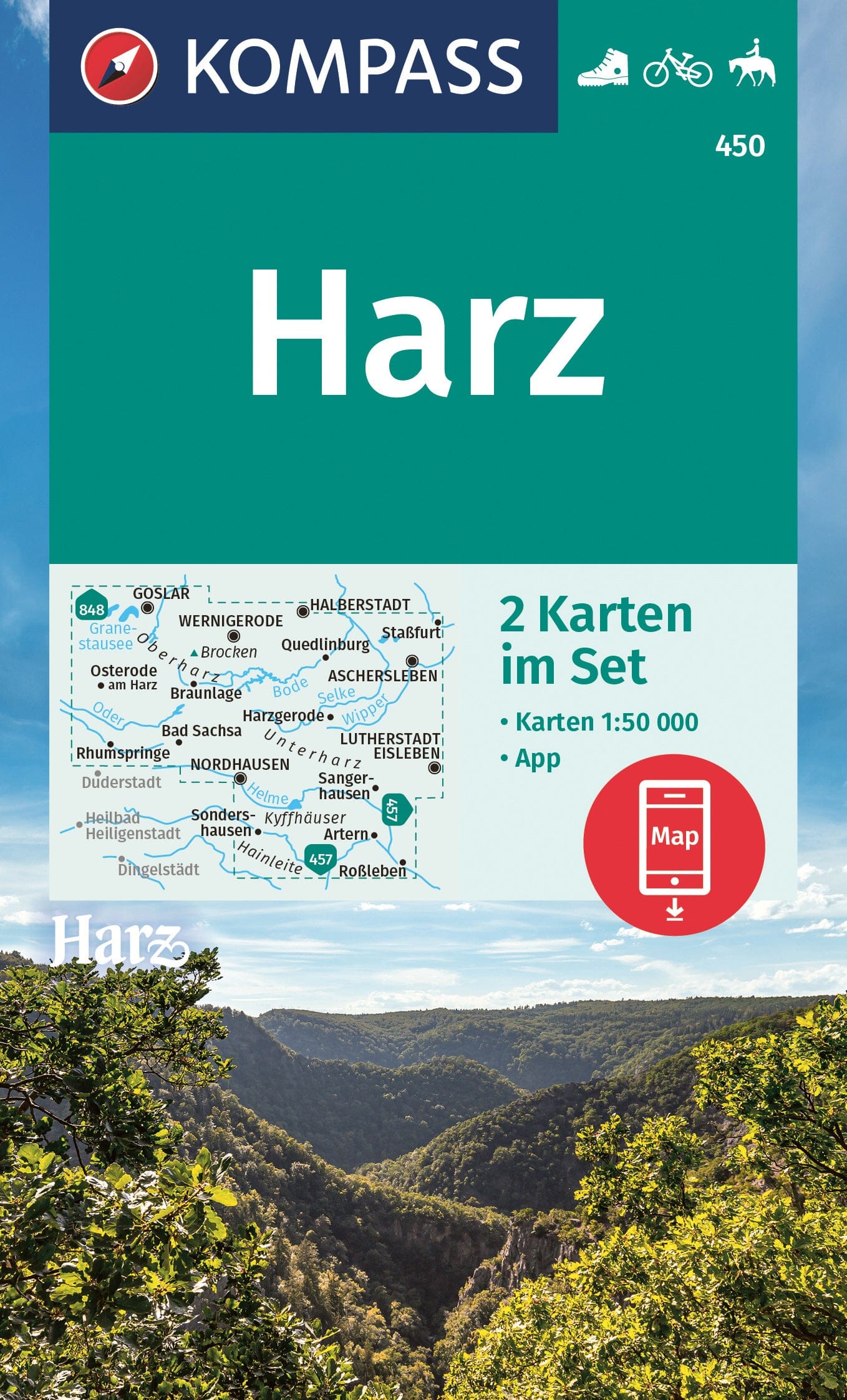 Carte de randonnée n° 450 - Harz - lot de 2 cartes (Allemagne) | Kompass carte de randonnée Kompass