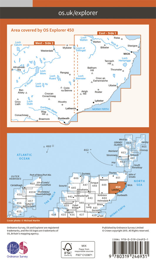 Carte de randonnée n° 450 - Wick, The Flow Country (Grande Bretagne) | Ordnance Survey - Explorer carte de randonnée Ordnance Survey Papier