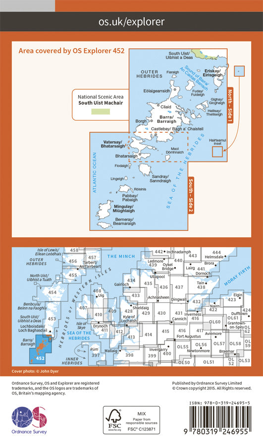 Carte de randonnée n° 452 - Barra, Vatersay (Grande Bretagne) | Ordnance Survey - Explorer carte de randonnée Ordnance Survey