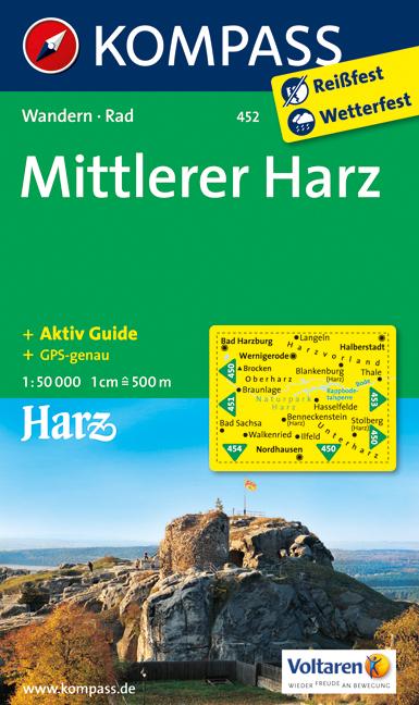 Carte de randonnée n° 452 - Harz Mittlerer + Aktiv Guide (Allemagne) | Kompass carte de randonnée Kompass Default Title