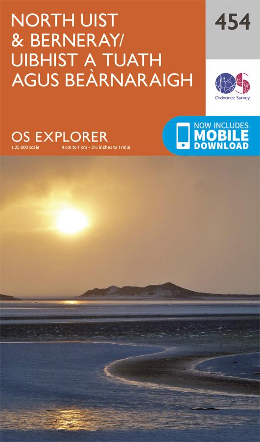 Carte de randonnée n° 454 - North Uist, Berneray (Grande Bretagne) | Ordnance Survey - Explorer carte pliée Ordnance Survey 