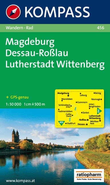 Carte de randonnée n° 456 - Magdeburg, Dessau, Rosslau, Lutherstadt Wittenberg (Allemagne) | Kompass carte de randonnée Kompass