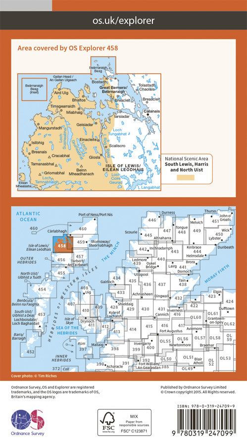 Carte de randonnée n° 458 - West Lewis (Grande Bretagne) | Ordnance Survey - Explorer carte pliée Ordnance Survey Papier 