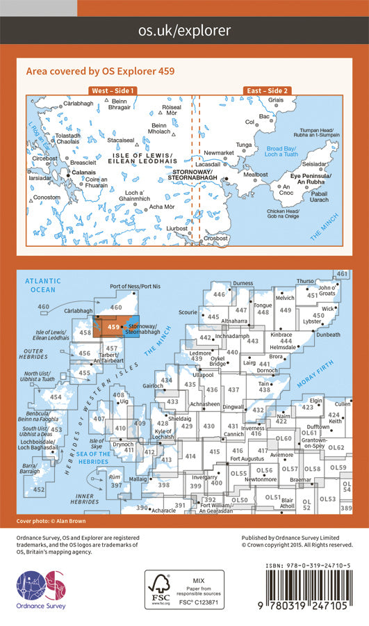 Carte de randonnée n° 459 - Central Lewis, Stornoway (Grande Bretagne) | Ordnance Survey - Explorer carte de randonnée Ordnance Survey Papier