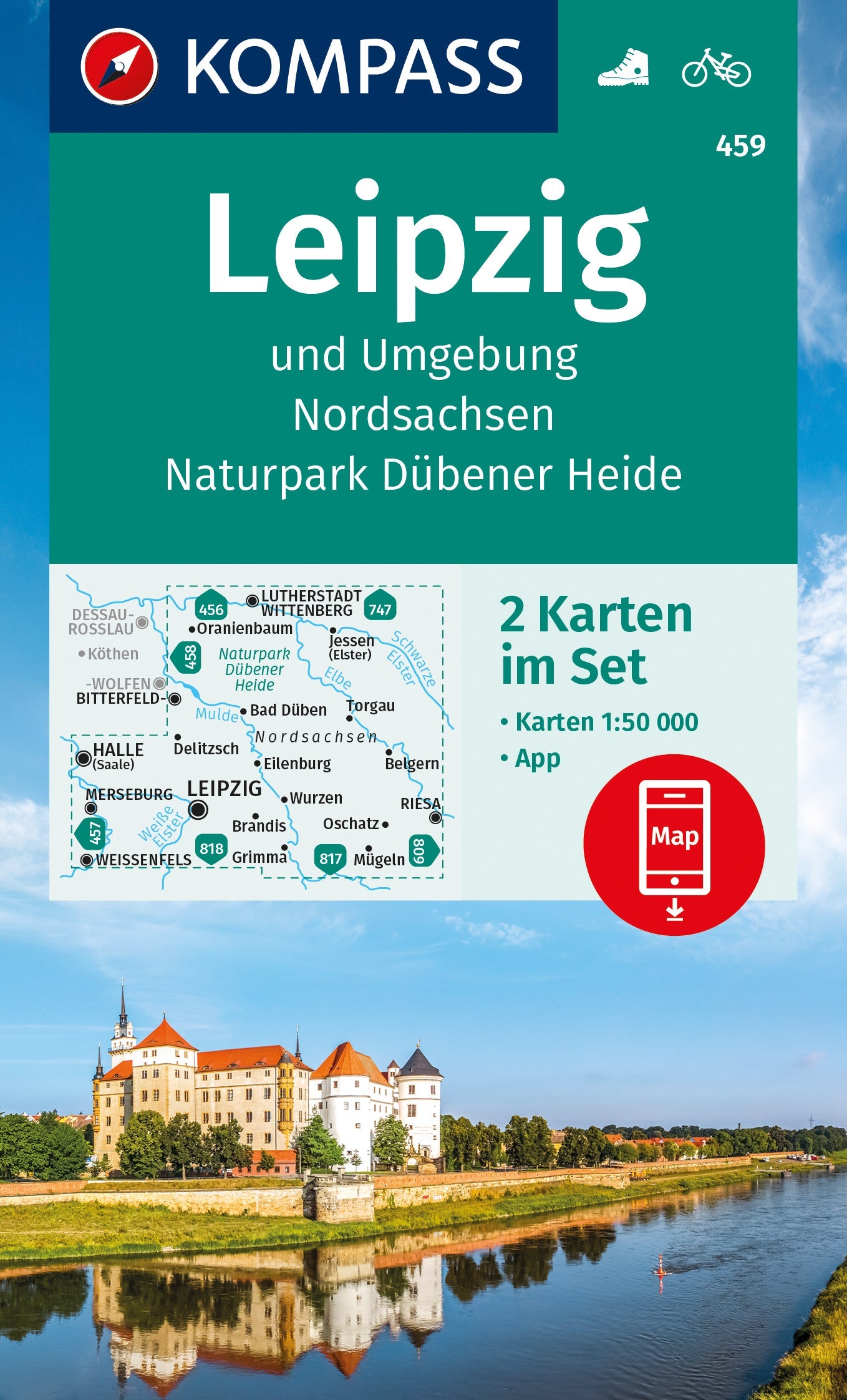 Carte de randonnée n° 459 - Leipzig & environs + Guide (Allemagne) | Kompass carte de randonnée Kompass
