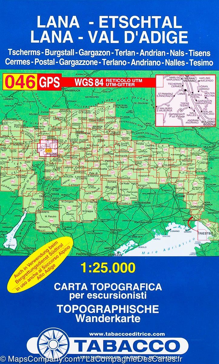 Carte de randonnée n° 46 - Lana et Val d'Adige (Italie) | Tabacco carte de randonnée Tabacco