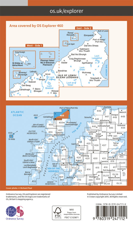 Carte de randonnée n° 460 - North Lewis (Grande Bretagne) | Ordnance Survey - Explorer carte pliée Ordnance Survey Papier 