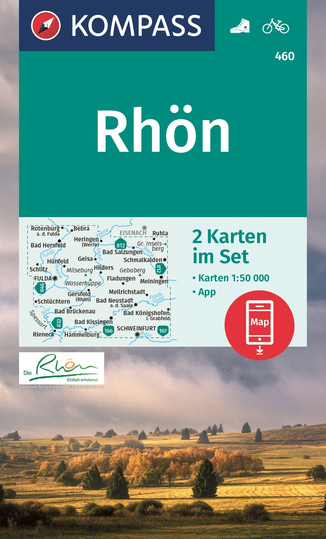 Carte de randonnée n° 460 - Rhön 2-set + Naturführer (Allemagne) | Kompass carte de randonnée Kompass