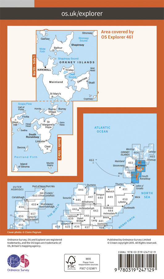 Carte de randonnée n° 461 - Orkney, East Mainland (Grande Bretagne) | Ordnance Survey - Explorer carte de randonnée Ordnance Survey Papier