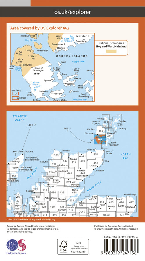 Carte de randonnée n° 462 - Orkney, Hoy, South Walls, Flotta (Grande Bretagne) | Ordnance Survey - Explorer carte de randonnée Ordnance Survey Papier