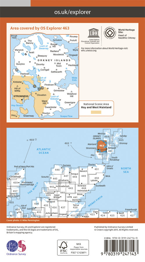 Carte de randonnée n° 463 - Orkney, West Mainland (Grande Bretagne) | Ordnance Survey - Explorer carte de randonnée Ordnance Survey