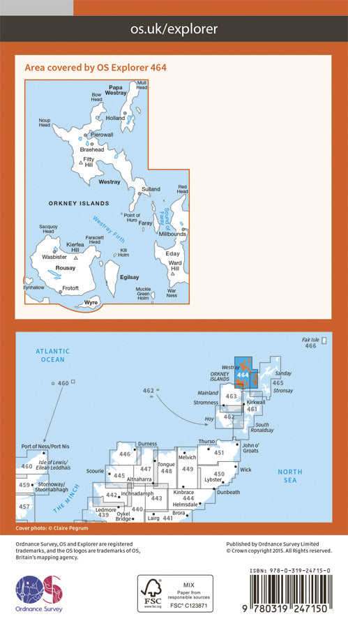 Carte de randonnée n° 464 - Orkney/ Westray, Wyre (Grande Bretagne) | Ordnance Survey - Explorer carte de randonnée Ordnance Survey