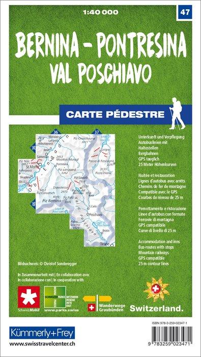 Carte de randonnée n° 47 - Bernina, Pontresina, Val Poschiavo (Suisse) | Kümmerly & Frey-1/40 000 carte de randonnée Kümmerly & Frey