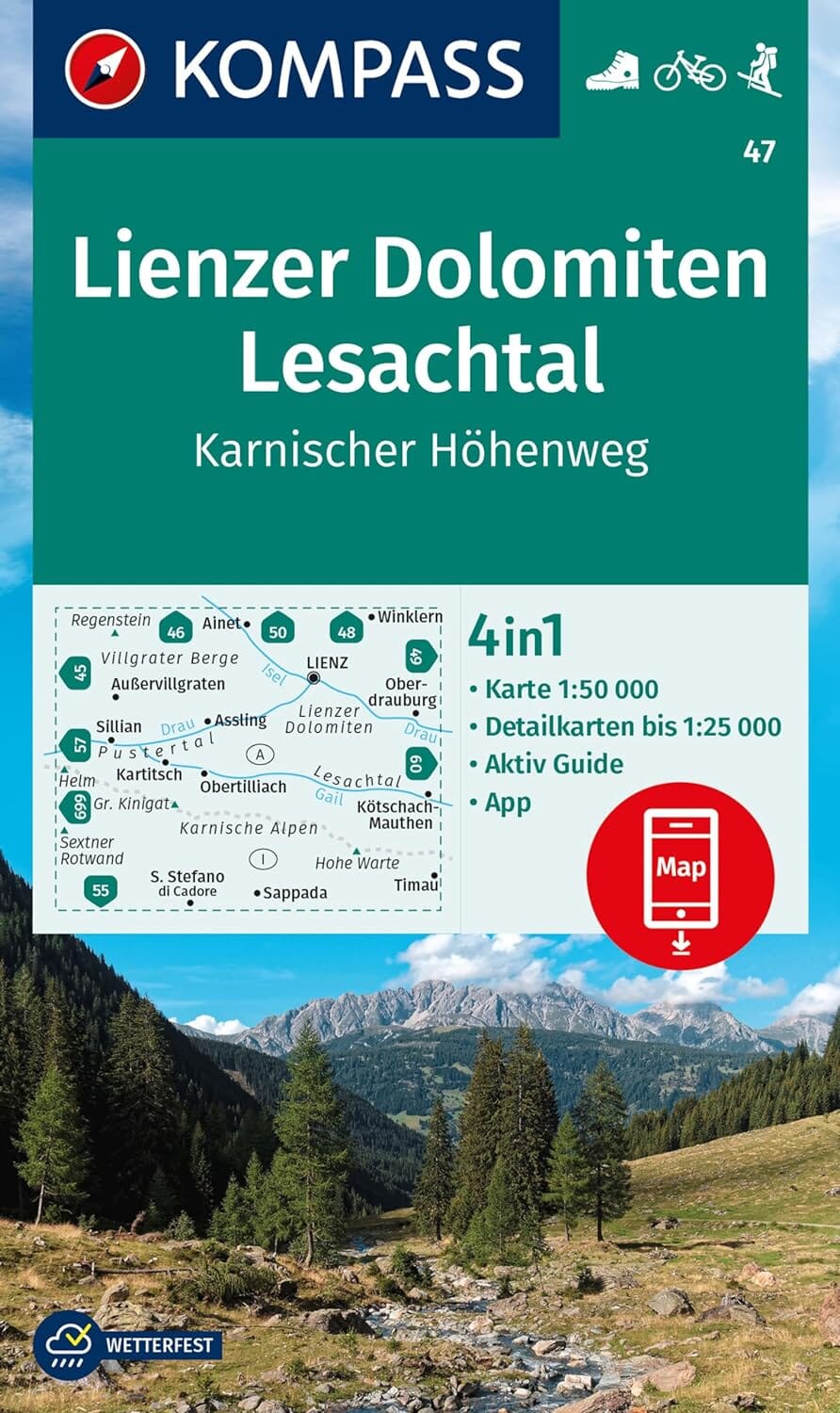 Carte de randonnée n° 47 - Lienzer Dolomiten, Lesachtal (Tyrol, Autriche) | Kompass carte de randonnée Kompass