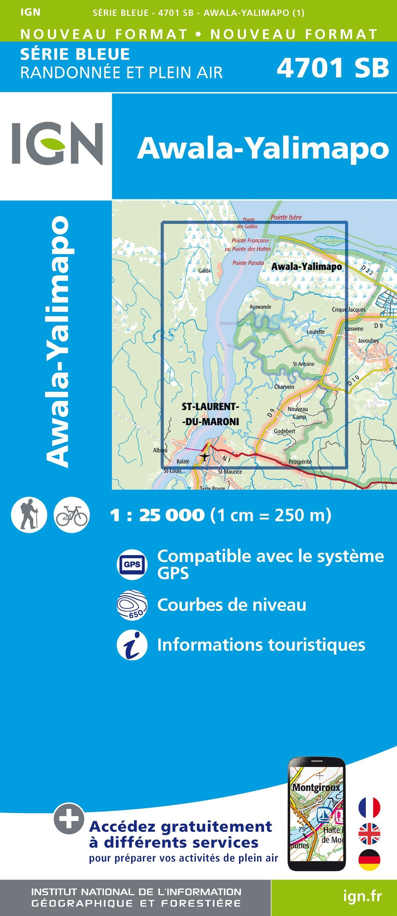 Carte de randonnée n° 4701 - Awala-Yalimapo (Guyane) | IGN - Série Bleue carte de randonnée IGN
