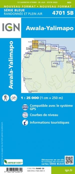 Carte de randonnée n° 4701 - Awala-Yalimapo (Guyane) | IGN - Série Bleue carte pliée IGN 