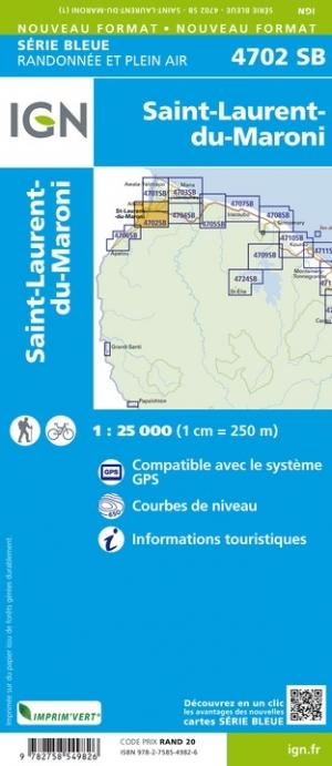 Carte de randonnée n° 4702 - St-Laurent-du-Maroni (Guyane) | IGN - Série Bleue carte de randonnée IGN