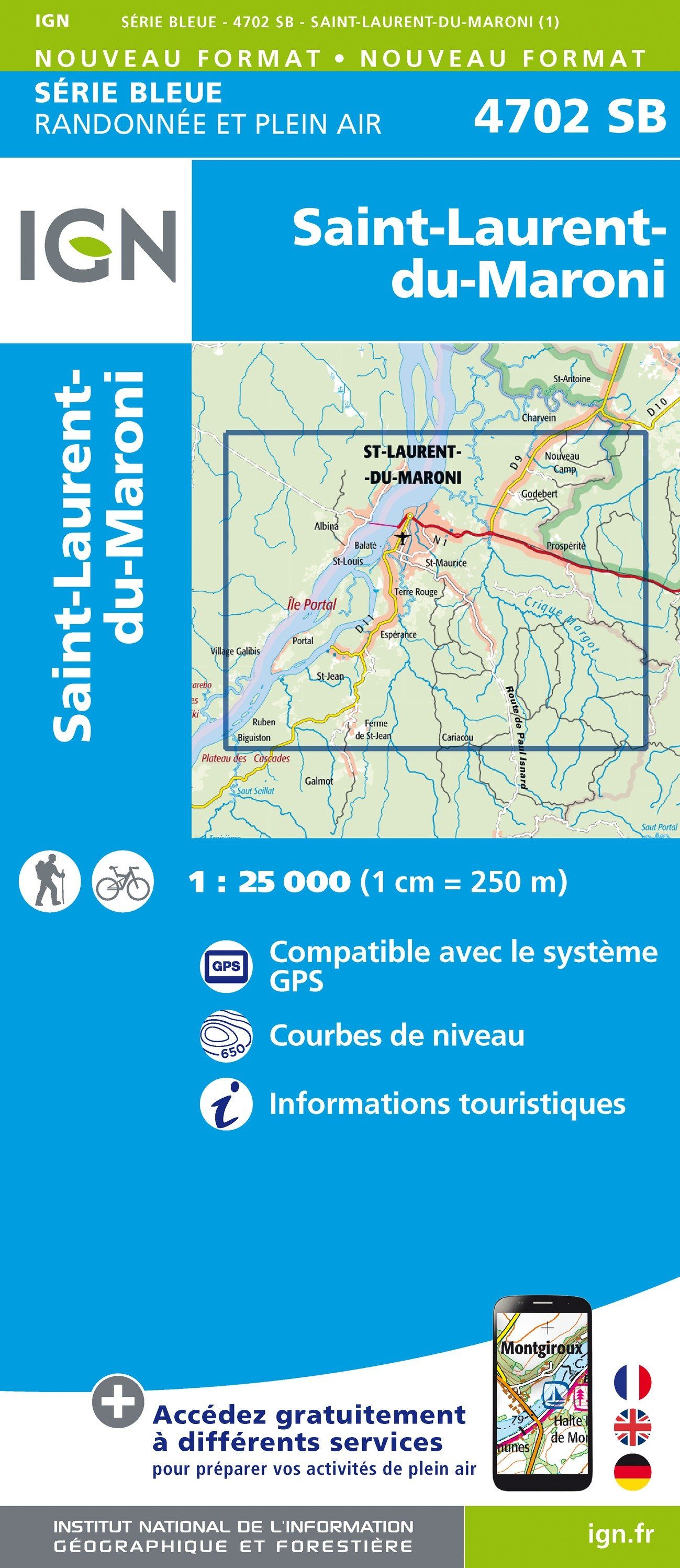 Carte de randonnée n° 4702 - St-Laurent-du-Maroni (Guyane) | IGN - Série Bleue carte de randonnée IGN