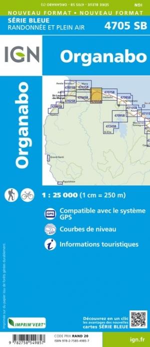 Carte de randonnée n° 4705 - Organabo (Guyane) | IGN - Série Bleue carte pliée IGN 