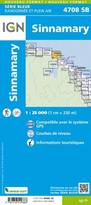Carte de randonnée n° 4708 - Sinnamary (Guyane) | IGN - Série Bleue carte de randonnée IGN