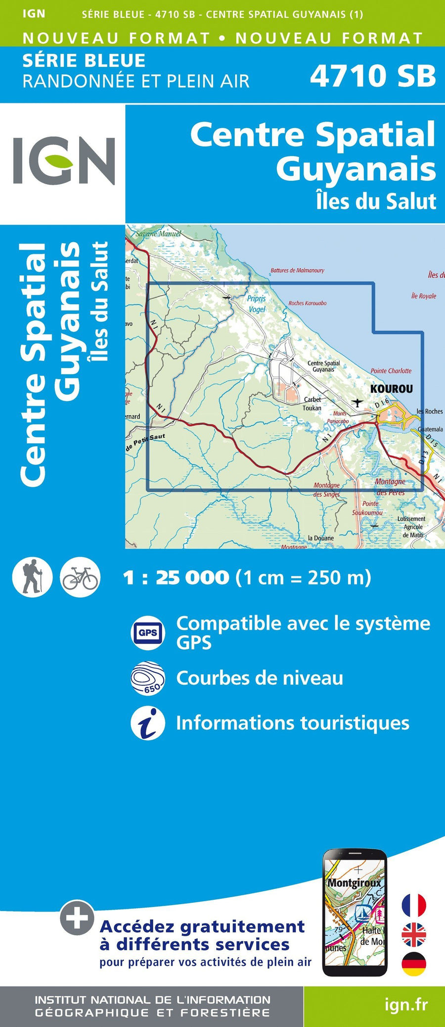 Carte de randonnée n° 4710 - Centre Spatial Guyanais, île du Salut (Guyane) | IGN - Série Bleue carte pliée IGN 