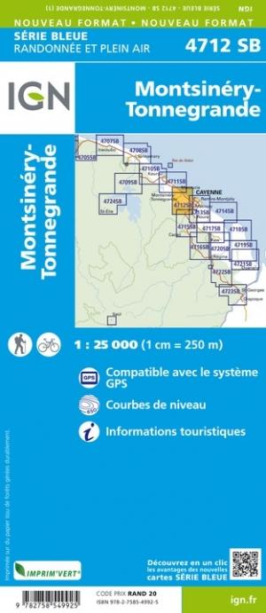 Carte de randonnée n° 4712 - Montsinéry, Tonnegrande (Guyane) | IGN - Série Bleue carte pliée IGN 