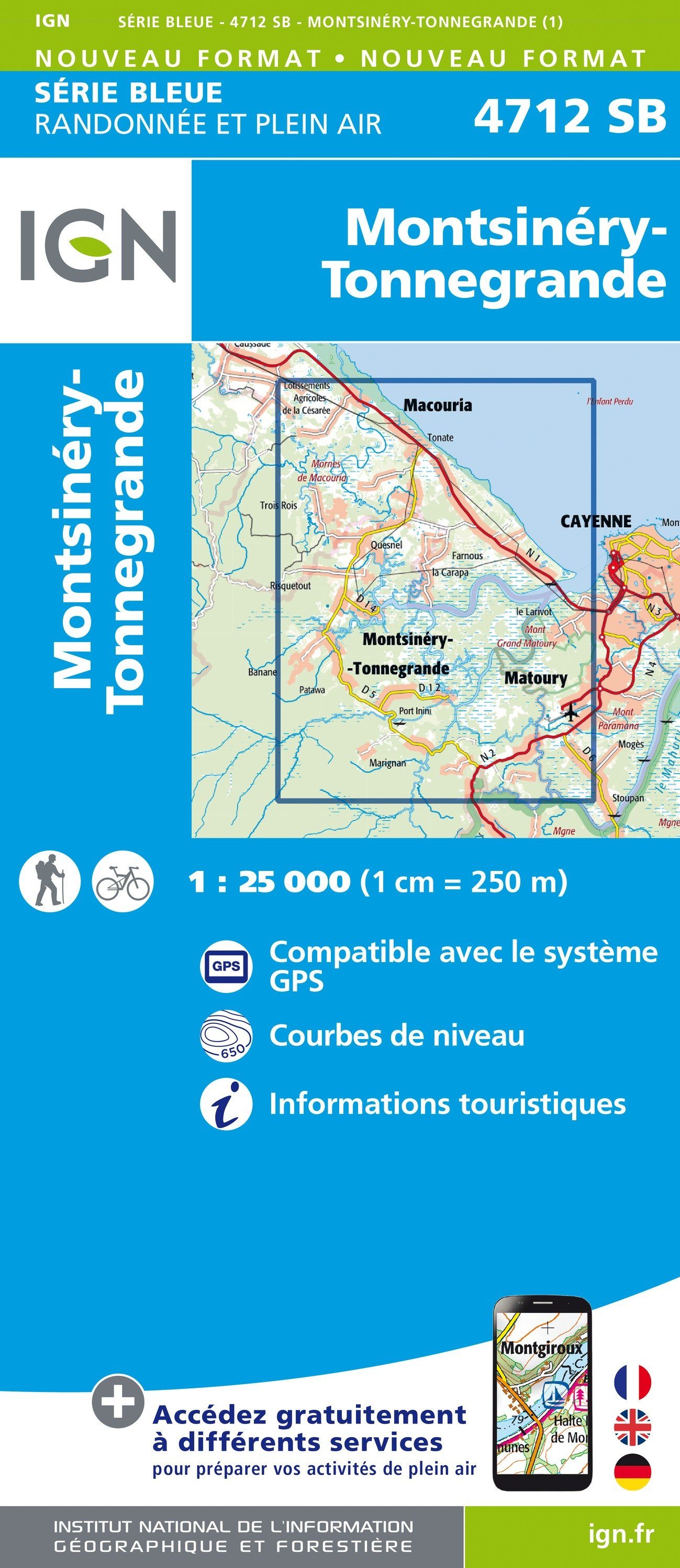 Carte de randonnée n° 4712 - Montsinéry, Tonnegrande (Guyane) | IGN - Série Bleue carte de randonnée IGN